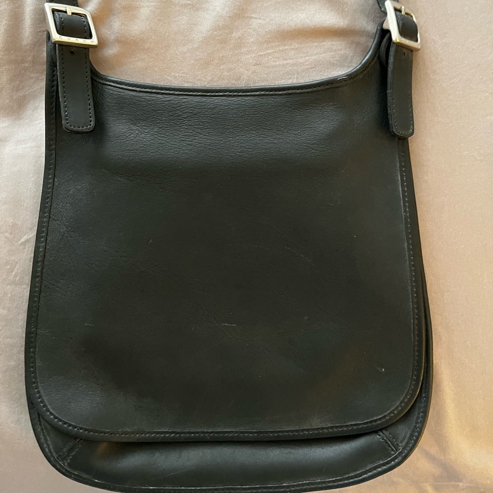 Vintage Coach Legacy Hippie Flap Saddle Crossbody Bag- Black Leather